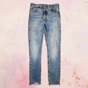 Levis 501 Button Fly Skinny Distressed Hem Jeans 27